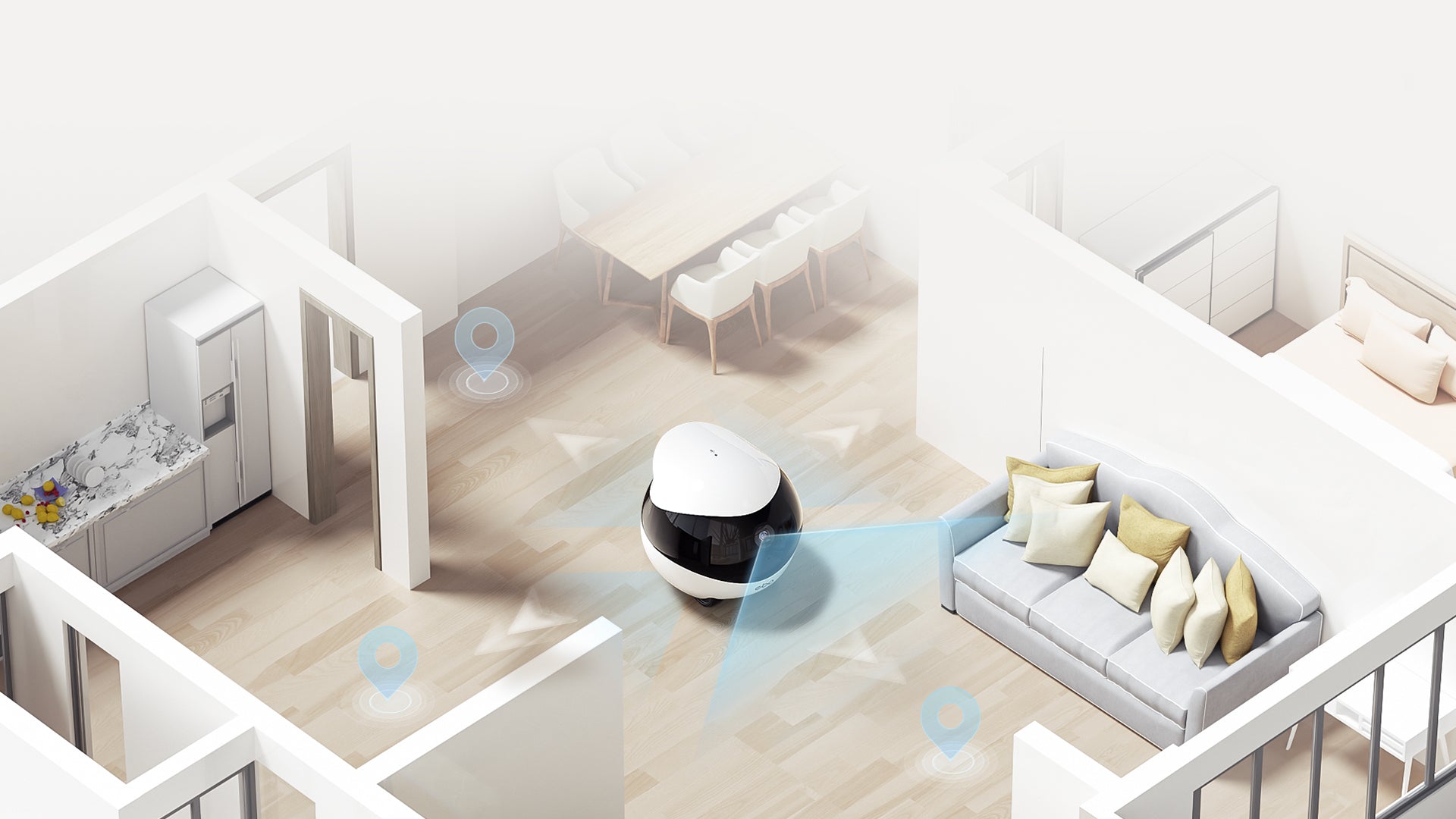 EBO Air 2 companion robot : 360° Whole-Home Mobility, 
No Blind Spots Left to be Monitored