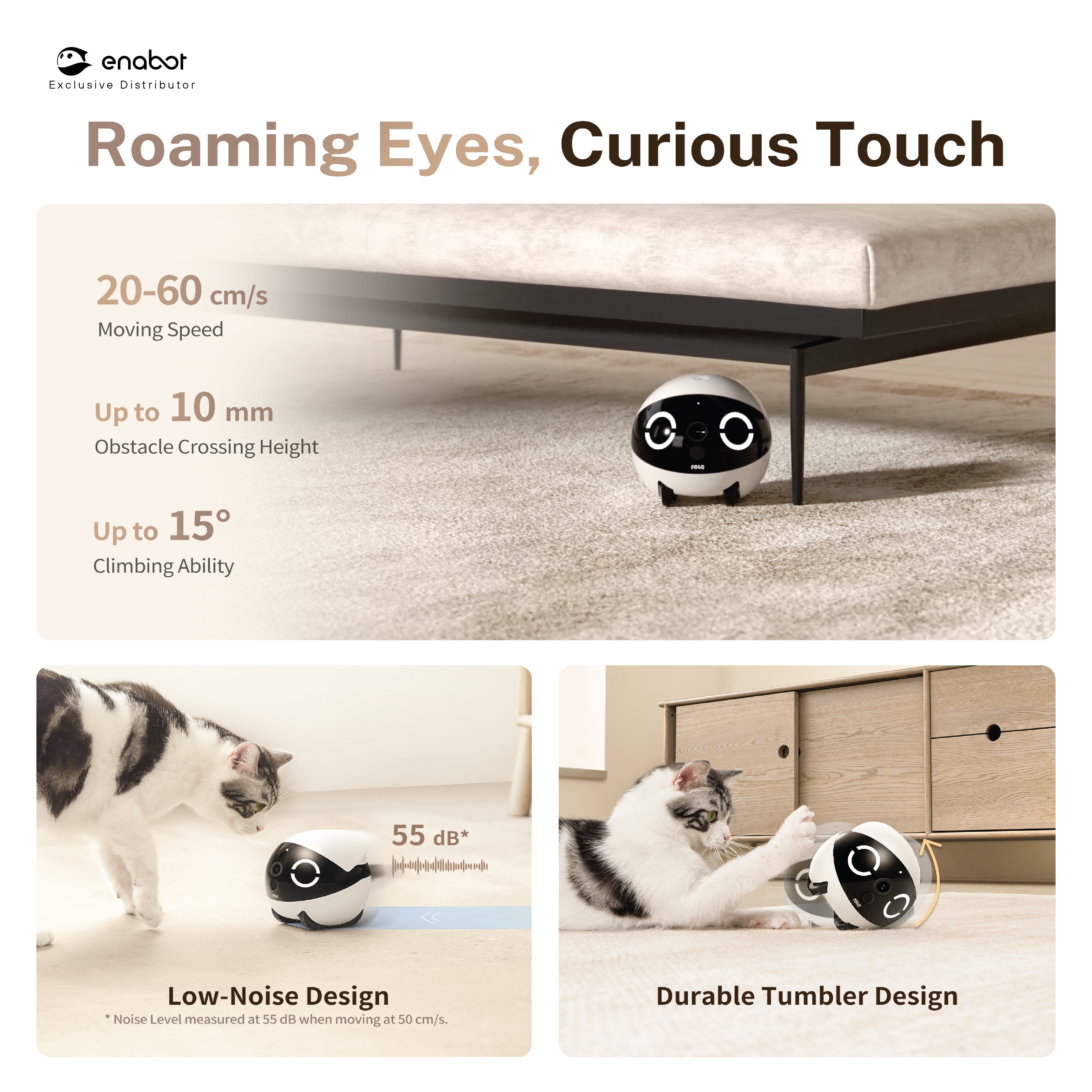 Enabot EBO ROLA Mini Caméra Robotique 2K pour Animaux Enabot EBO ROLA Mini Caméra Robotique 2K pour Animaux
