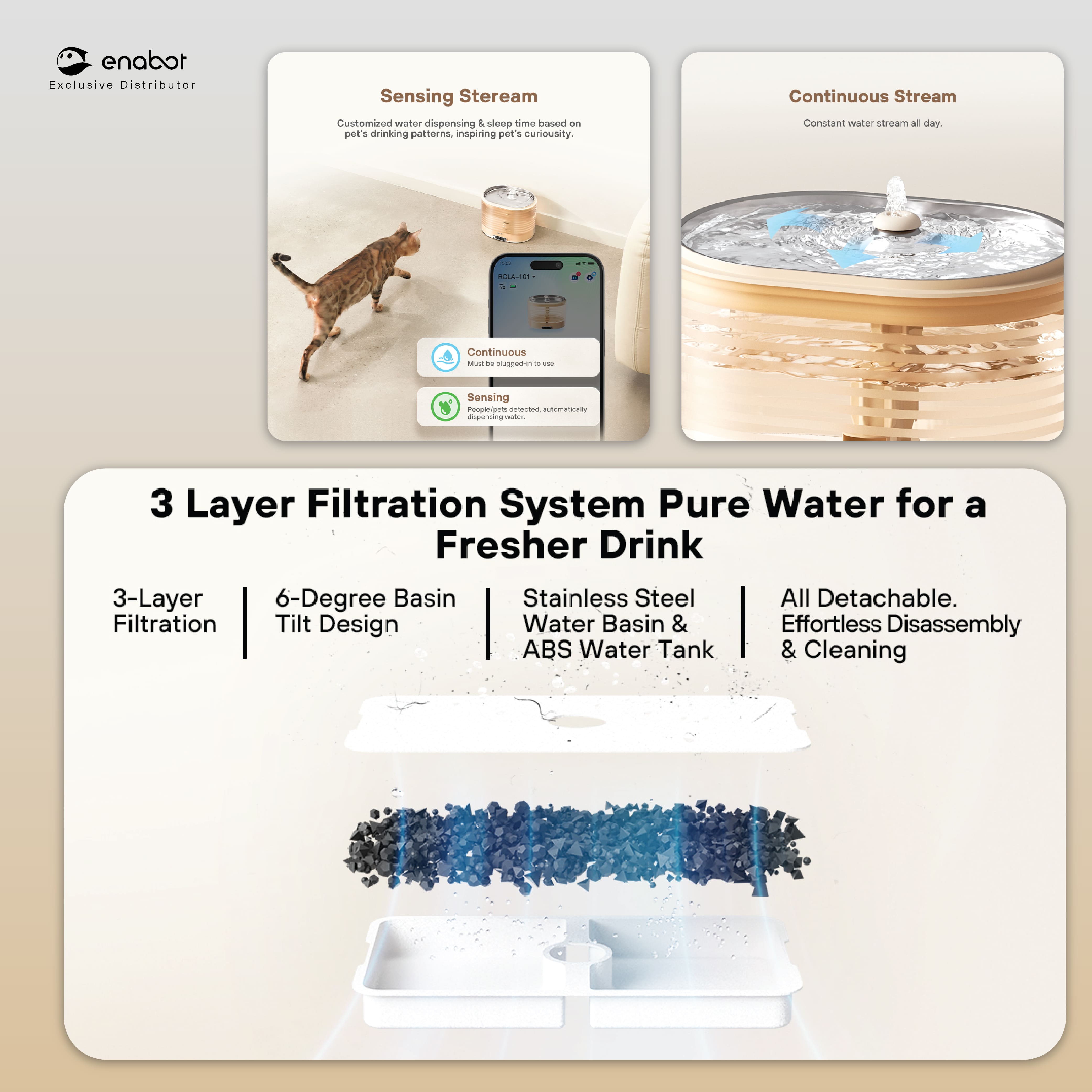 Enabot ROLA Smart Water Fountain (Plug-In/Cordless)