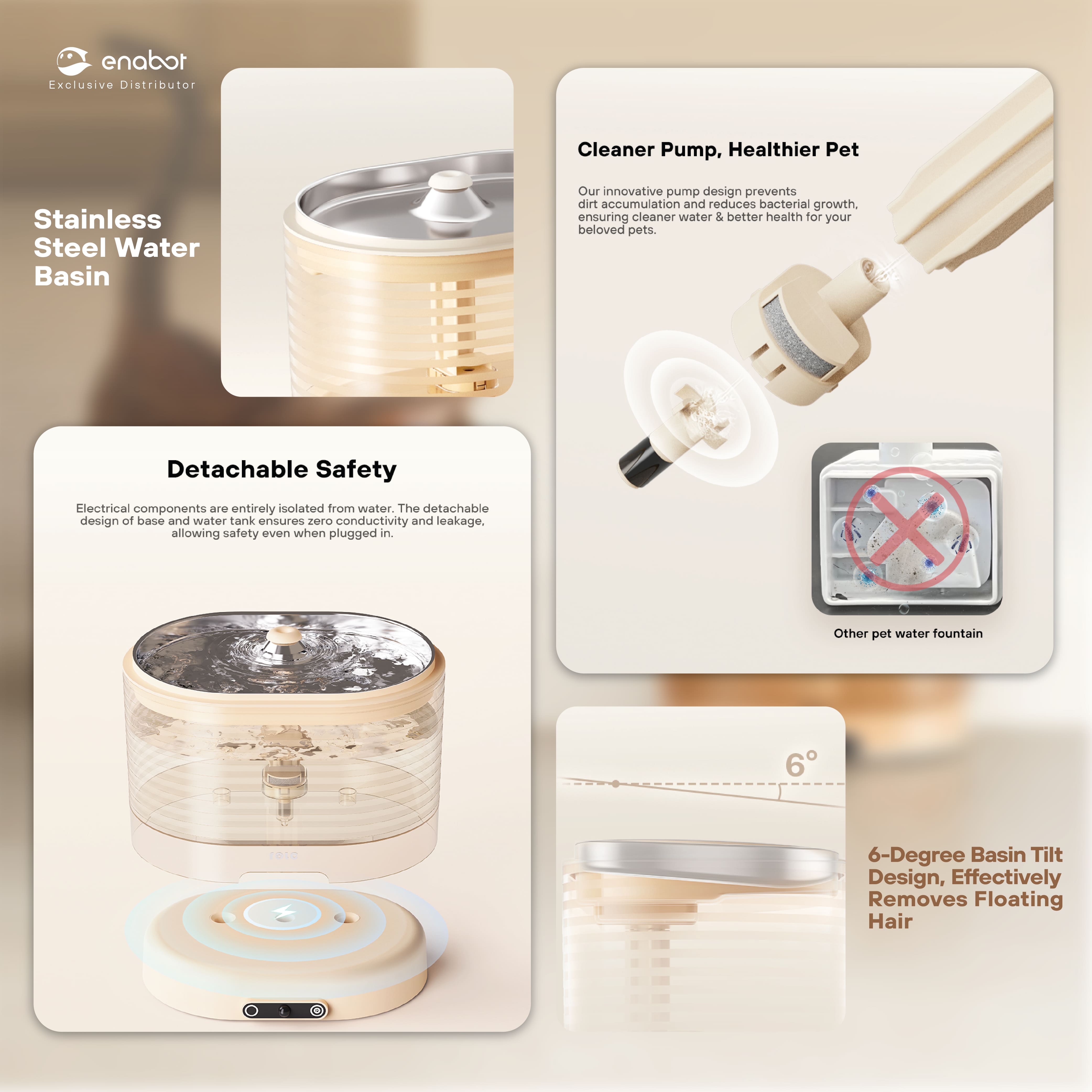 Enabot ROLA Smart Water Fountain (Plug-In/Cordless)