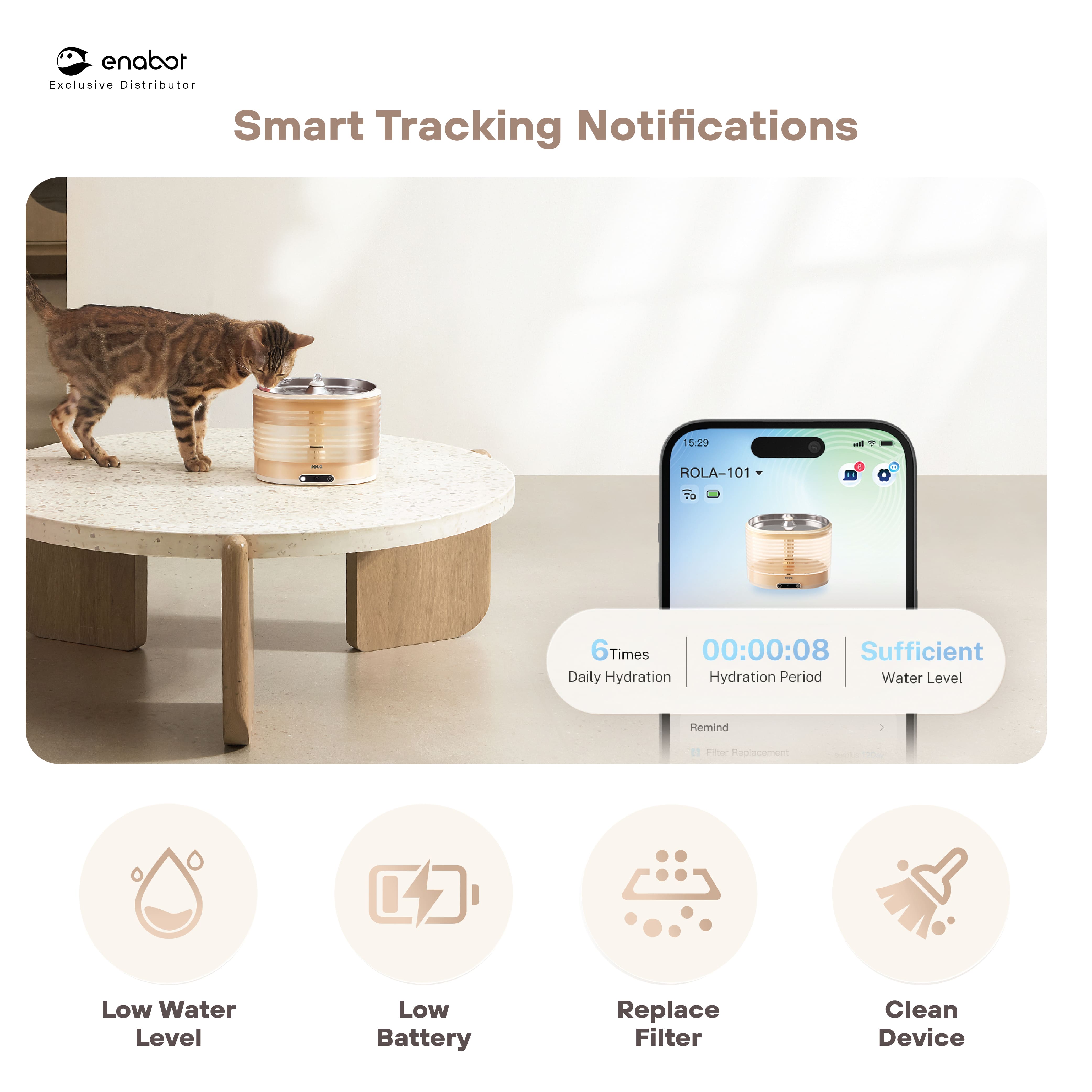 Enabot ROLA Smart Water Fountain (Plug-In/Cordless)