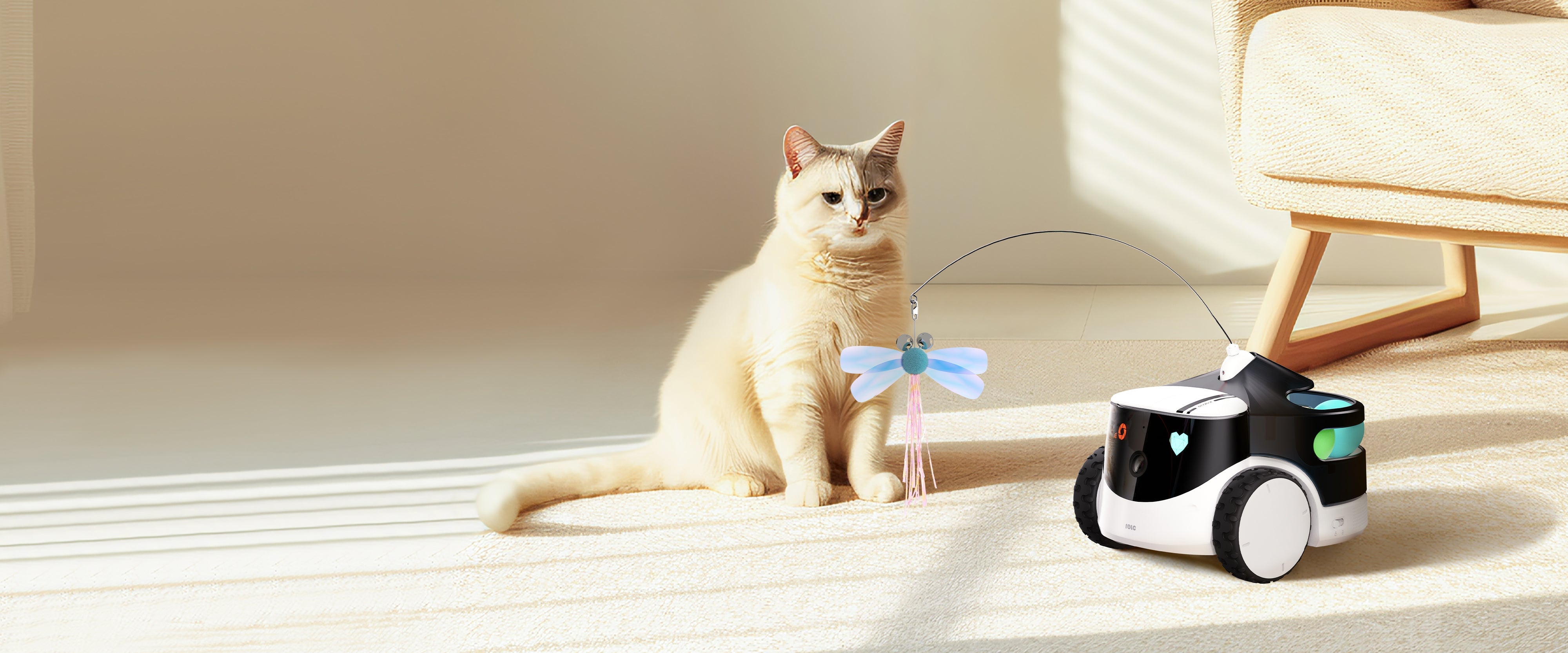 ROLA Petpal pet companion robot with camera, interactive toys and snack feeding